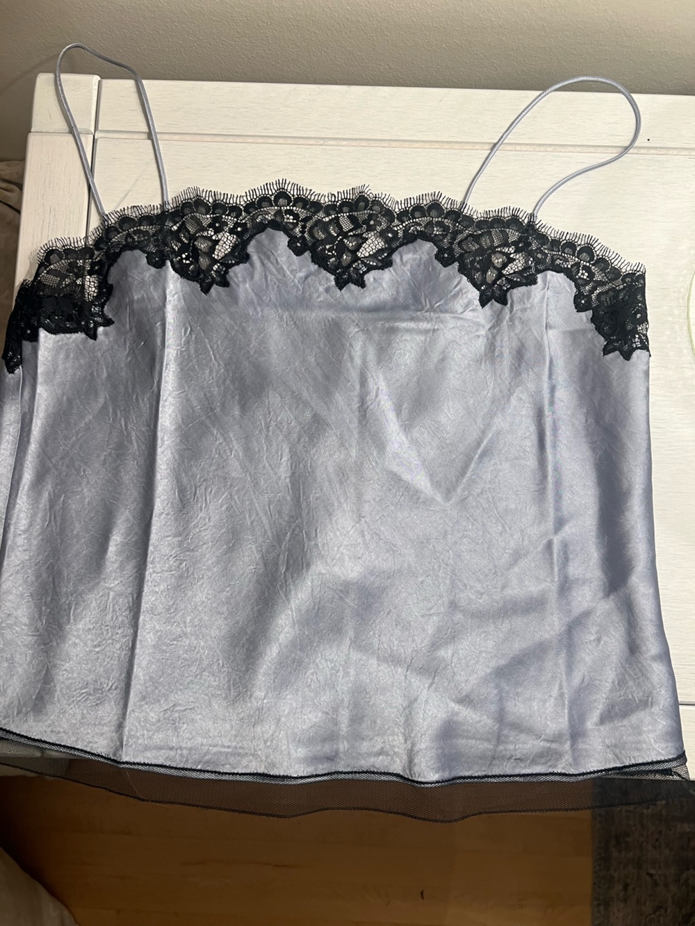 J. Crew Light Blue Satin Cami with Black Lace - Picture 2 of 3